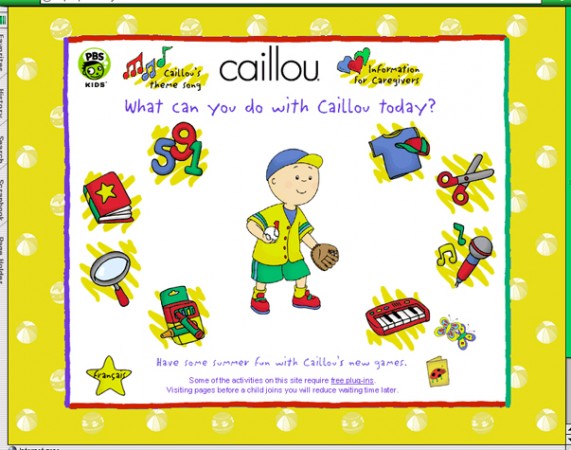 Caillou Web Site 2001 Awards Winner